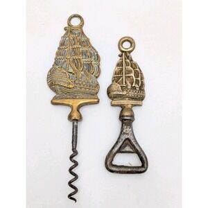 English Sailing Ship Brass Figural Corkscrew And Bottle Opener HMS Victory